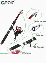 GROIC 1.8m Fishing Rod and Reel Combo, 2PCS Telescopic Fishing Rod, Spinning Reels *2, Fishing Hooks Bait Set,Portable Fishing Pole Set with Carrier Bag 4