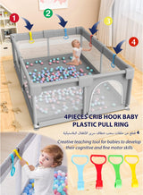 TOTOJOY Baby Playpen with 50 Pieces Balls and 4 Baby Pull Ring Crib Hooks- 180x150cm Infant Indoor and Outdoor Kids Activity Centre Foldable Safety Fence Portable Play Dens for Kids and Toddlers Easy to Fold Play Yard, Grey 1