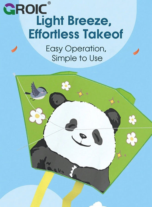 GROIC Easy to Fly Kites for Kids – Cartoon Panda Shape Pocket Flying Kites for Grass, Stable Structure Design, Mini Beach Kites for Beginners, Outdoor Games