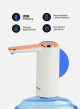 GEEPAS Rechargeable Water Pump For Water Gallon, Portable And Light-Weight With Easy One Touch Mechanism And USB Charging, Can Be Used At Home And Office White/Rose Gold 1