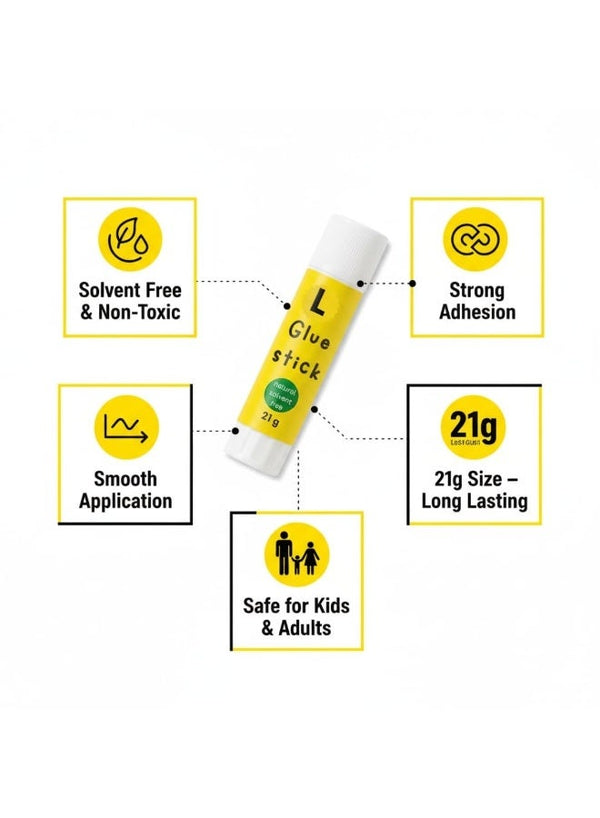 Lukadah Glue Stick 21g Bulk Pack of 5 – Non-Toxic, Washable, Acid-Free Adhesive for School, Office, Kids, Craft Supplies, DIY, Scrapbooking, Paper, Cardboard, Arts & Crafts Projects – Solvent Free Glue Sticks