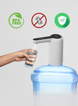 GEEPAS Rechargeable Mini Water Dispenser Portable and Light-Weight Pump with Easy Press Mechanism and USB Charge Plug and Play White and Black 5