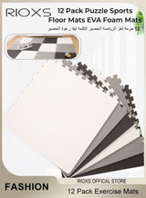 RIOXS 12 Pcs Puzzle Floor Mats, Exercise EVA Foam Carpets With Sealing Strips, Foam & Home Fitness Anti-Slip Mat For Adults Men Women, Kids Toddlers Game Mats 5