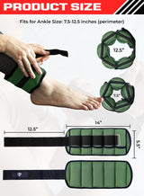 FIT TRIBE 2pcs Adjustable Ankle Weights 1-5 lbs Each, 2-10 lbs Pair Leg Weights, Perfect for Strength Training, Fitness, Core Workouts, Walking, and Jogging, Comfortable Secure Fit for Men & Women (Olive) 4
