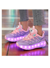 Axpeih Roller Skates Shoes 4 Wheels for Kids, New Upgraded Roller Shoes with 16 Flashing Modes, LED Light Up Flashing Sneakers for Boys and Girls, Beginner-Friendly, More Balanced 4