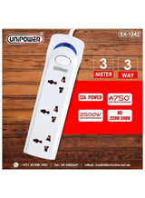 Unipower Power Strips Ex-1242 Extension Cord with 3 way Outlets with switch, Universal Plug Adapter, Charging Socket with 3 meter Extension Cord (White) 4