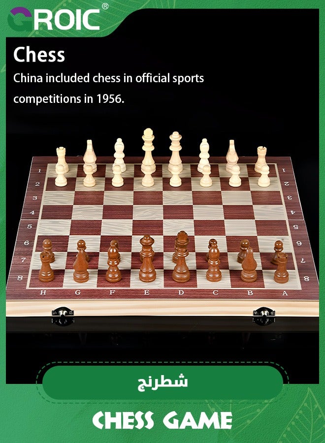 GROIC 3 in 1 Chess Set,Travel Chess, Checkers and Backgammon Set,Folding Chess Board,wood Chess Checkers Backgammon Sets,Portable Educational Learning Toys