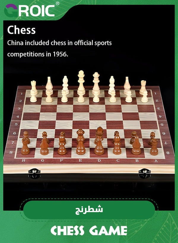 GROIC 3 in 1 Chess Set,Travel Chess, Checkers and Backgammon Set,Folding Chess Board,wood Chess Checkers Backgammon Sets,Portable Educational Learning Toys