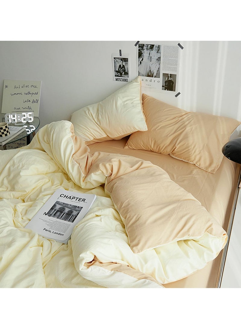 INFOSUN Duvet Cover Set King Size 4 Pcs, Include 1 Quilt Cover 220 x 240cm & 2 Pillow Cases 48 x 74cm & 1 Bedsheet 235 x 250cm, Super Soft Quality Cotton Bedding Set, NO Comforter - Milk Tea Cheese