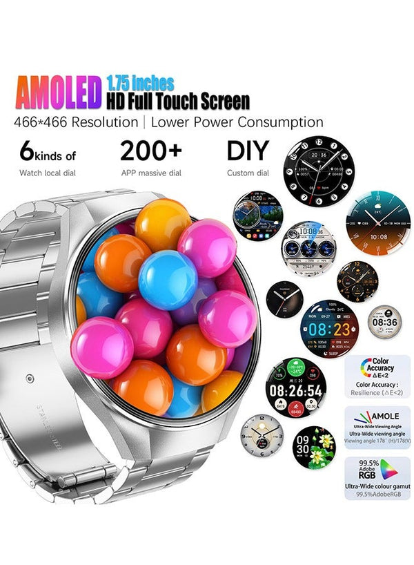 Men's Smartwatch 1.75" AMOLED, Bluetooth Calls, Sleep Monitor, Fitness Tracker, IP67 Waterproof Smart Watch for Men, Compatible with Android/iOS, Voice Assistant