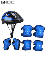 GROIC Kids Protective Gear Adjustable Protective Helmet,Kids Helmet Knee Elbow Pads Wrist Guard Sport Protective Gear Adjustable Scooter Skateboard Roller Bike Skate Cycling Safety Set 6