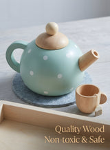 Beauenty Wooden Tea Party Set for Little Girls Boys,Wooden Tea Toys with Tea Pot Cups,Toddler Tea Set Play Kitchen Accessories for Kids Tea Party Toys,Princess Kitchen Tea Party Pretend Play Toy 1