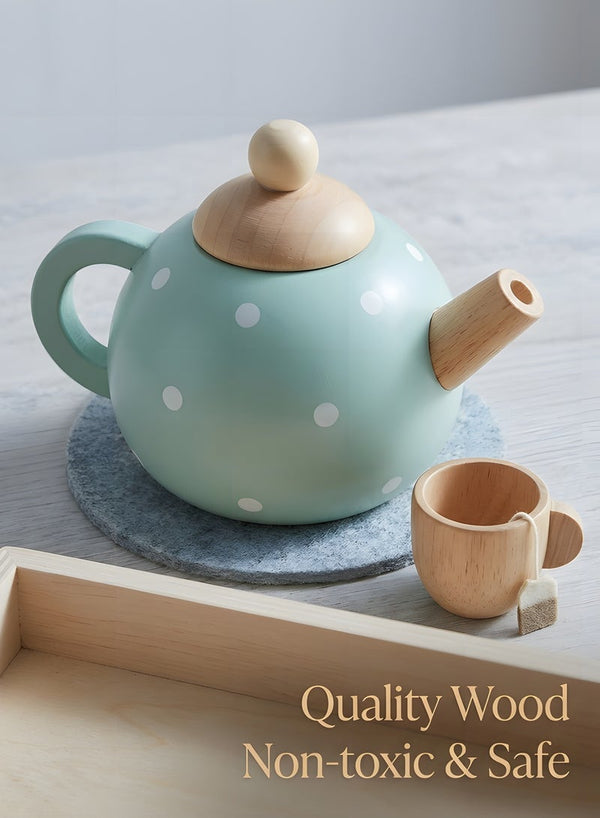 Beauenty Wooden Tea Party Set for Little Girls Boys,Wooden Tea Toys with Tea Pot Cups,Toddler Tea Set Play Kitchen Accessories for Kids Tea Party Toys,Princess Kitchen Tea Party Pretend Play Toy