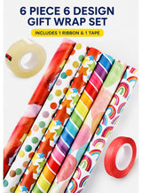Mitoy 6 Packs Gift Wrap Paper Roll Set Included 6 Pack Gift Wrap Paper with Ribbon Sticker and Tape 7