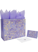 JOSQUEWNN 2pcs Large Gift Bags with Greeting Card and Tissue Paper，Rose Purple Gift Bag for Celebrating Birthdays, Valentine's Day, Weddings, Anniversaries, Mother's Day 32*25*10CM 1