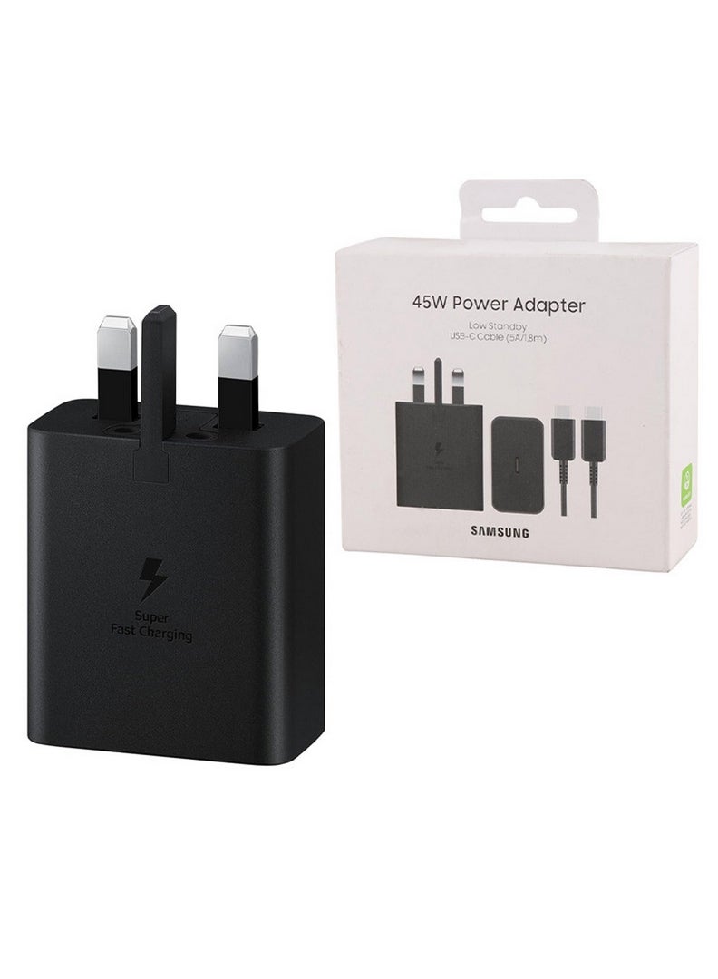 45W Power Adapter with USB-C Cable 5A 1.8m Super Fast Charging for Compatible Devices Black