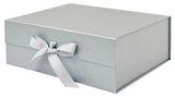 TecV Luxury Magnetic Gift Box, Silver Medium Gift Box with Ribbon, Folding Gift Box for Presents With Magnetic Lid, Suitable for Festival, Birthday, Anniversary, 26x19x8 cm 3