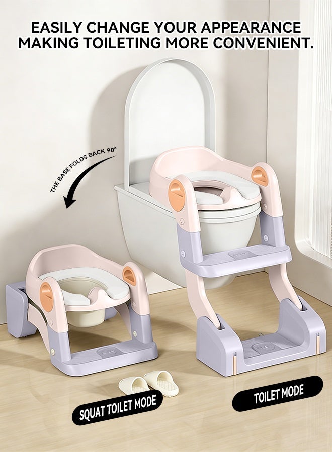 Yoyula 3-in-1 Kids Potty Training Seat with Ladder, 6-Level Height Adjustable, Anti-Splash & Anti-Slip Design, Removable Soft Cushion, Foldable Toddler Toilet Chair for 1-8 Years Boys Girls, Fits All Western Toilets
