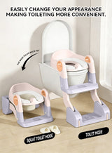 Yoyula 3-in-1 Kids Potty Training Seat with Ladder, 6-Level Height Adjustable, Anti-Splash & Anti-Slip Design, Removable Soft Cushion, Foldable Toddler Toilet Chair for 1-8 Years Boys Girls, Fits All Western Toilets 1