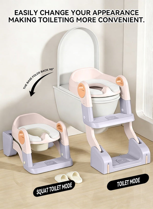 Yoyula 3-in-1 Kids Potty Training Seat with Ladder, 6-Level Height Adjustable, Anti-Splash & Anti-Slip Design, Removable Soft Cushion, Foldable Toddler Toilet Chair for 1-8 Years Boys Girls, Fits All Western Toilets