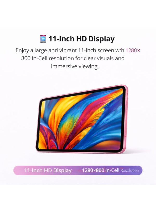 Telzeal P201 11-Inch Tablet (Pink), 12GB RAM + 512GB ROM, 10000mAh Battery, Dual SIM, 8MP+13MP Camera, Android 13, with Keyboard, Mouse & Accessories