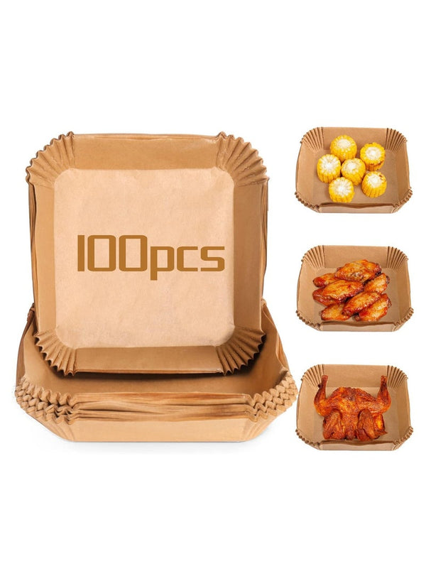 MMG 100 Pcs Air Fryer Disposable Paper Liner, Air Fryer Liners Square, Baking Paper for Air Fryer Water-proof, Parchment Paper for Baking Roasting Microwave, 16 CM (6.3 inch)