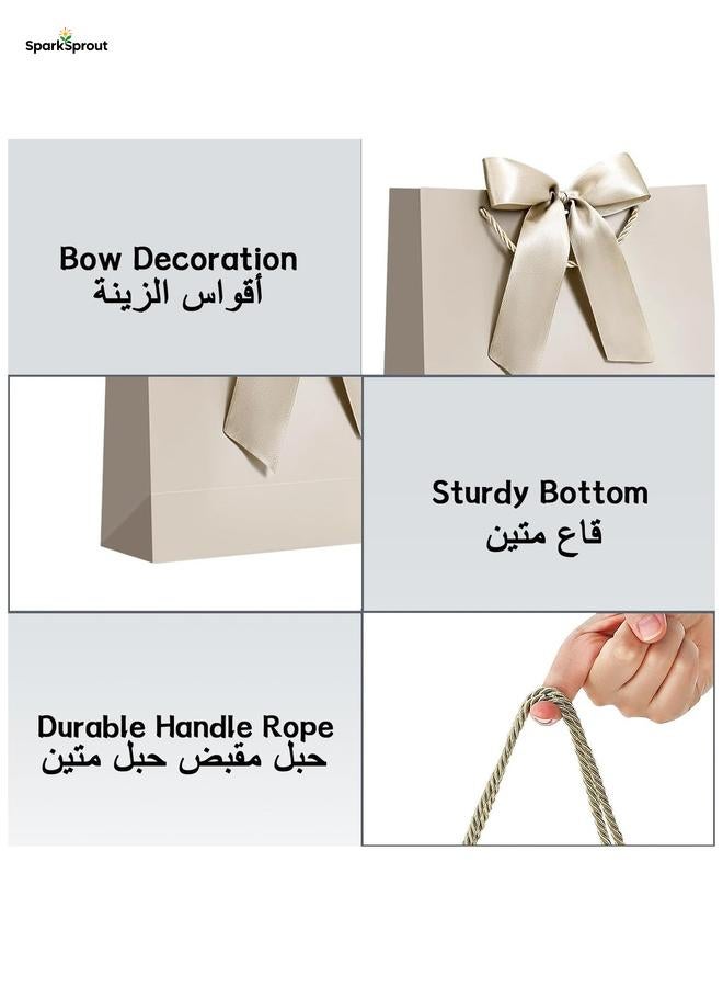 SparkSprout 2PCS Champagne Color Large  Gift Bags,  Paper Bags with Ribbon,  Greeting Cards and Tissue Paper, Portable Party Bags with Handles, Birthday Gift Bags, Present Bags for Wedding Party,  Party Supplies