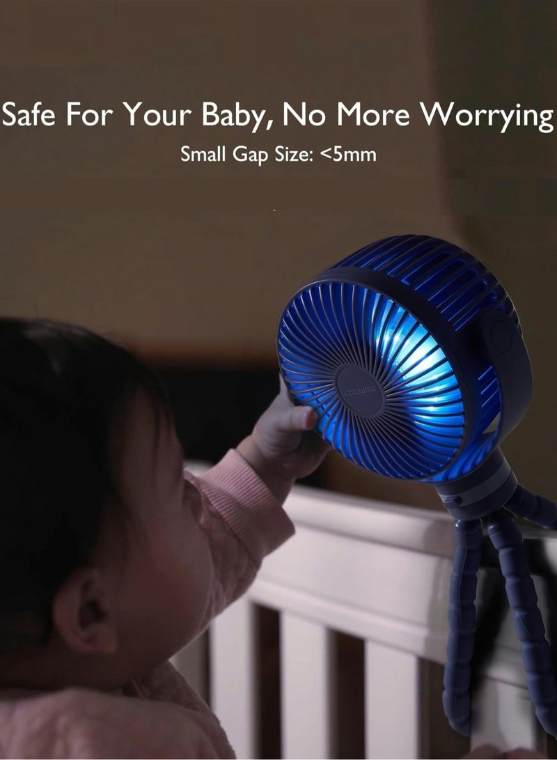 Momcozy Portable Stroller Fan, 27H Ultra-long Battery Life, Detachable 4 Speed 360°Rotate, LED Night Light with 2 Modes