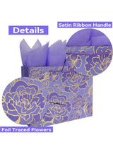 JOSQUEWNN 2pcs Large Gift Bags with Greeting Card and Tissue Paper，Rose Purple Gift Bag for Celebrating Birthdays, Valentine's Day, Weddings, Anniversaries, Mother's Day 32*25*10CM 3