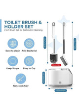 Haidue Silicone Toilet Brush and Holder with Bristle Scrubbers Set for Cleaning Bathroom Rust Free  Non Slip Long Handled Toilet Brush 5