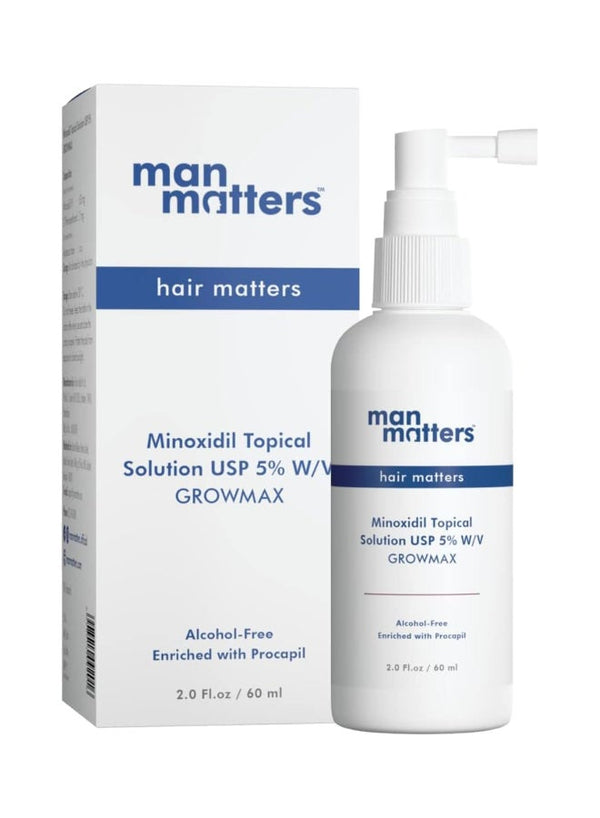 Man Matters Minoxidil 5% Solution Serum For Men With Procapil I Controls Hair Loss, Thinning I Revitalise Hair And Beard Regrowth I Alcohol Free, Non-Sticky, Unscented I Extra Strength I 60 Ml