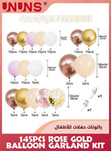 UNUNS Balloons Party Supplies,Rose Gold Confetti Balloon Garland Kit,145Pcs Multicolor Multi-size Beige Pink Metallic Gold Matte White Balloon,For Birthday Wedding Bridal Girl Baby Shower Party 3