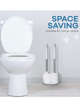 Haidue Silicone Toilet Brush and Holder with Bristle Scrubbers Set for Cleaning Bathroom Rust Free  Non Slip Long Handled Toilet Brush 4