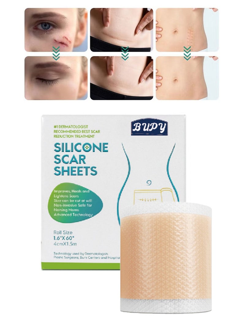 BUPY Silicone Scar Sheets,Effective Safe Breathable Comfortable Long-Lasting Results Scar Care Adopt Advanced Technology to Improve Heal and Lighten Scars for Old and New Scars 4cm*1.5m