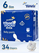 Youli Baby Diapers,Pants Diapers Size 6,15-23 Kg, 360° Leak-Free Fit For Up To 100% Leakage Protection, Ultimate Comfort 34 Diapers 5