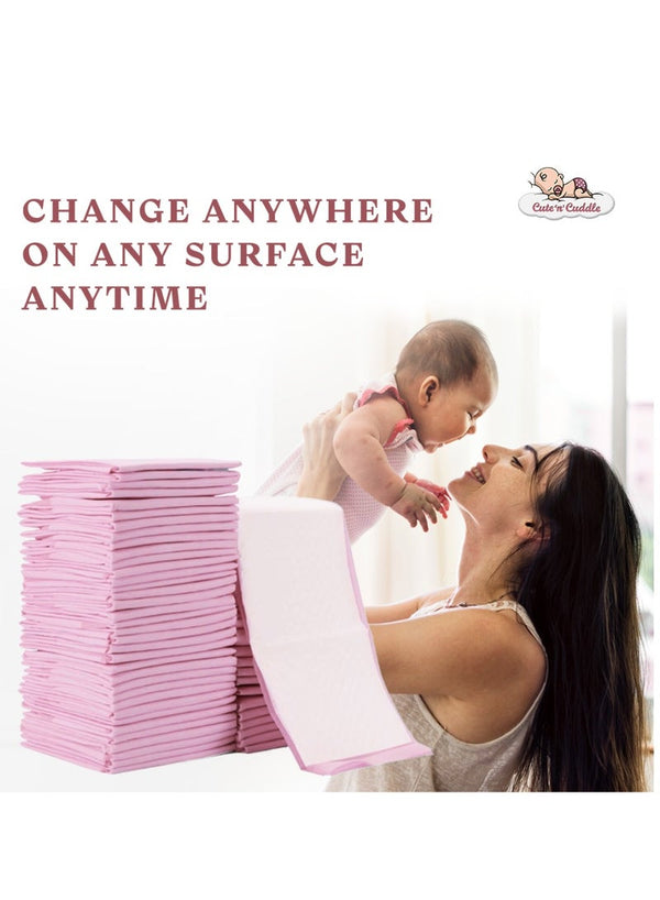 Cute 'n' Cuddle Pack Of 30 Disposable Changing Soft Ultra Absorbent Waterproof Diaper Mess-Free Changing Mat Liners Baby Changing Mat Cover Bed Pads, Pink, 60 CM X 45 CM