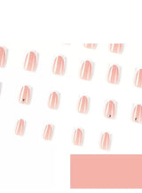 JOSQUEWNN Press On False Nails,24pcs,Simple Pink French Manicure Press-On Nails,Embellished With Rhinestones.Acrylic Nails With Glue Kit. 2