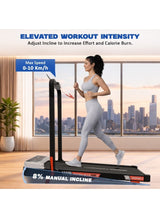 PowerMax Fitness JogPad-1 3HP Motorized 2-in-1 Treadmill for Home & Office Use with Remote Control, 8% Manual Incline, 10 km/h Max Speed, 120 kg Max User Weight, Compact Design, Shock Absorption 950x405mm Running Deck, LED Display, iPad Holder 2