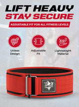 FIT TRIBE Weight Lifting Belt, Self-Locking Adjustable Gym Belt, Powerlifting & Strength Training Lumbar Support, Durable Nylon Belt for Men & Women Fitness Workouts (Red) 2