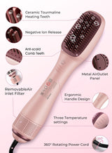 DOSCHER Hair Dryer Brush Ceramic Dryer,Styler and Straightener 1200W Pink/Rose Gold 4