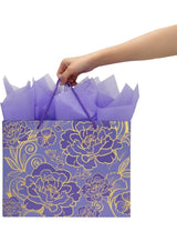 JOSQUEWNN 2pcs Large Gift Bags with Greeting Card and Tissue Paper，Rose Purple Gift Bag for Celebrating Birthdays, Valentine's Day, Weddings, Anniversaries, Mother's Day 32*25*10CM 4