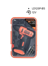 BLACK+DECKER Cordless Drill Driver, 12V 1.5Ah, 900 RPM, 13 Piece Bits, Kitbox, For Drilling & Fastening, LED Light, Soft Grip, Variable Speed, Lightweight, Compact Storage, Orange/Black - LD12SP-B5 Orange/Black 6