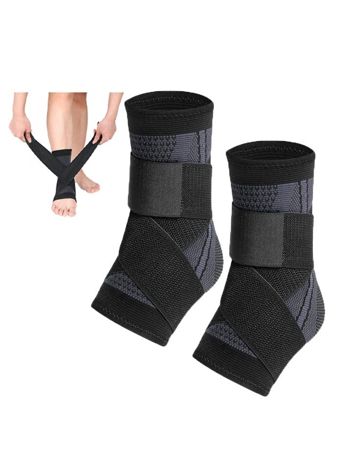 PYC 2 Piece Ankle Protector Adjustable Compression Ankle Support Brace For Running Sports Football and Basketball