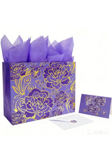 JOSQUEWNN 2pcs Large Gift Bags with Greeting Card and Tissue Paper，Rose Purple Gift Bag for Celebrating Birthdays, Valentine's Day, Weddings, Anniversaries, Mother's Day 32*25*10CM 5