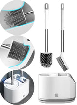 Haidue Silicone Toilet Brush and Holder with Bristle Scrubbers Set for Cleaning Bathroom Rust Free  Non Slip Long Handled Toilet Brush 2