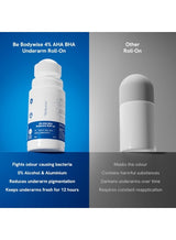 Be Bodywise 4% AHA BHA Underarm Roll on | With 2% Lactic Acid, 1% Mandelic Acid, 1% Salicylic Acid | Prevents Odour, Reduces Pigmentation | For Radiant Underarms | Suitable For Sensitive Skin | Flora 50ml 4
