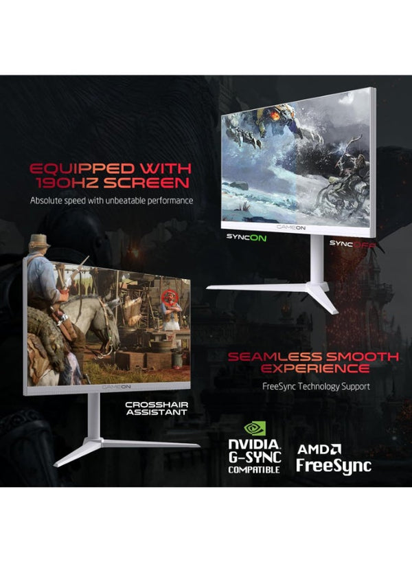 24" Inch Artic Pro-Series Gaming Monitor (1920x1080) FHD,  Fast IPS Panel,190Hz Refresh Rate, MPRT 0.5ms Response Time, 2.1 HDMI with HDR10 Support (Support PS5) - GOA24FHD190IPS | White