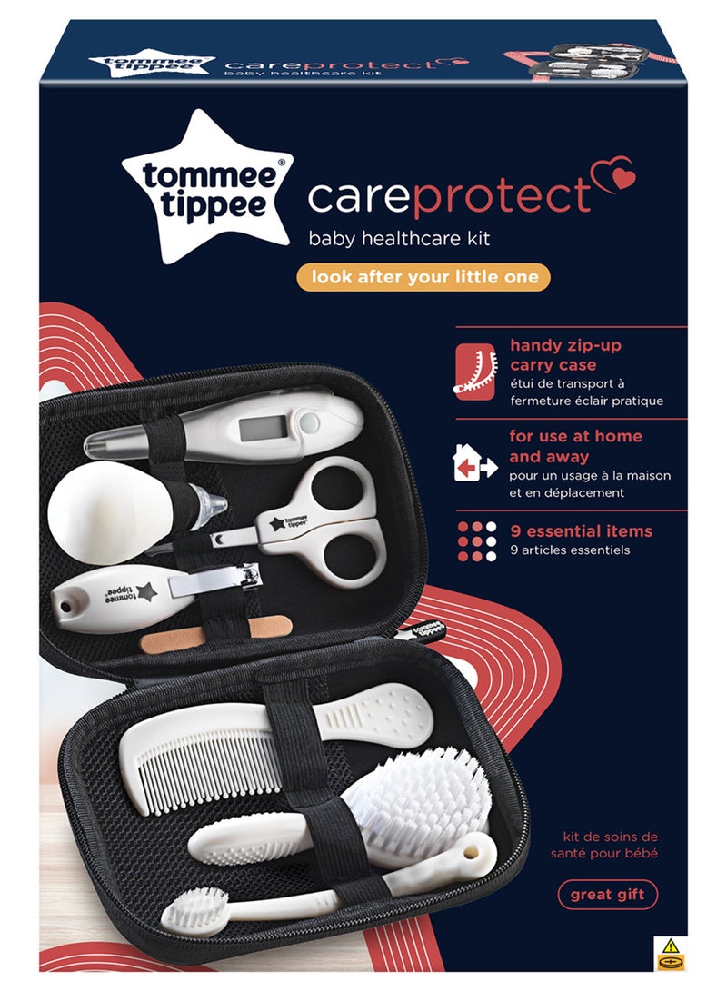 tommee tippee Baby Healthcare Kit, 9 Pieces - Complete Grooming Set with Thermometer, Nasal Aspirator & Nail Care Tools, 0+ Months
