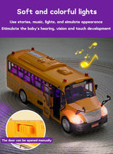 GROIC School Bus Toy,Yellow School Bus Toys Gift for Kids with Lights Sounds and Openable Doors,Car Model,Educational Toys for Children 2