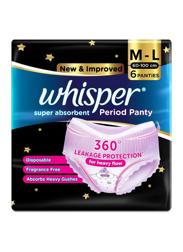 Whisper Super Absorbent M-L Period Panty, 360 Degree Leakage Protection for Heavy Flow